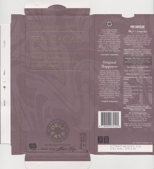 AH 75 cacao pure chocolade bitter