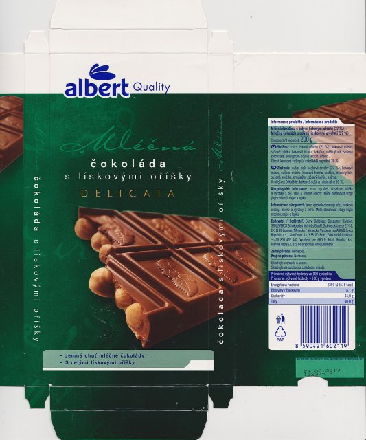 Albert Delicata mlecna cokolada s liskovymi orisky