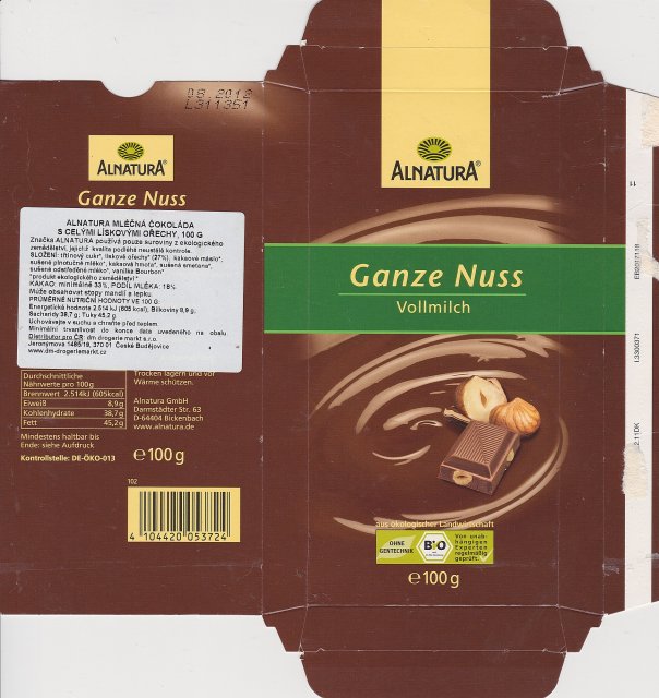 Alnatura Ganze Nuss Vollmilch BIO