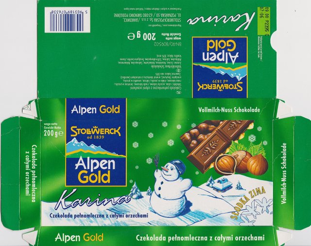Alpen Gold srednie poziom kwadrat pelnomleczna z calymi orzechami Karina slodka zima