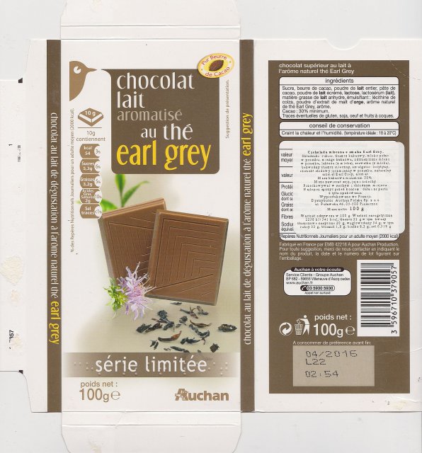 Auchan 1 serie limitee earl grey 54kcal