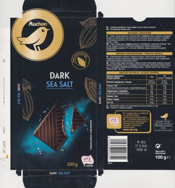 Auchan 7 pure cocoa butter dark sea salt utz