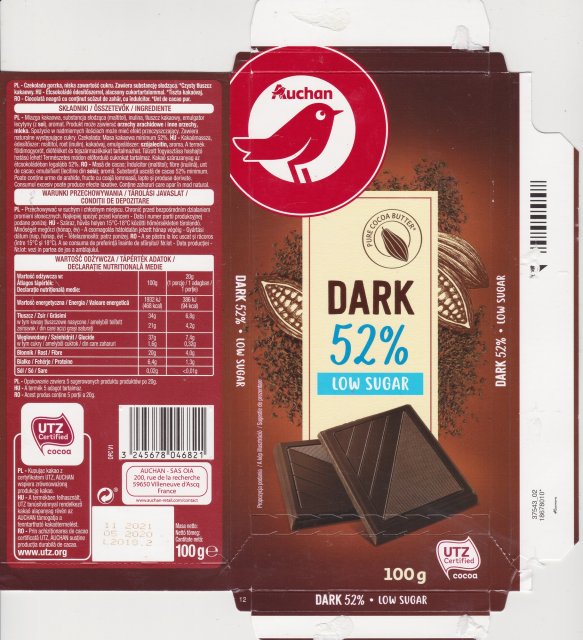 Auchan dark 52 low sugar UTZ