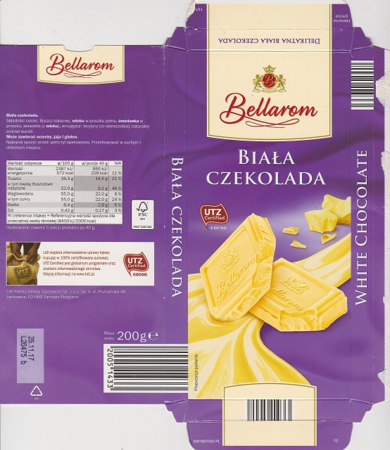 Bellarom srednie UTZ Biala czekolada