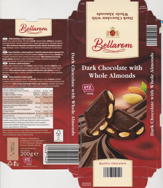 Bellarom srednie UTZ Dark Chocolate with Whole Almonds