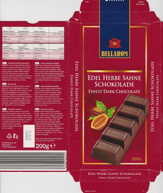 Bellarom srednie kwadrat edel herbe sahne finest dark chocolate