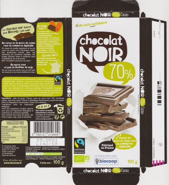 Biocoop chocolat noir 70