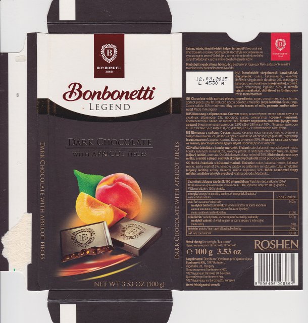 Bonbonetti legend dark chocolate with apricot pieces