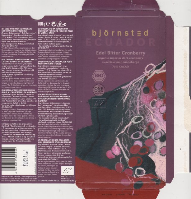bjoernsted 2 Ecuador edel bitter Cranberry 70 cacao