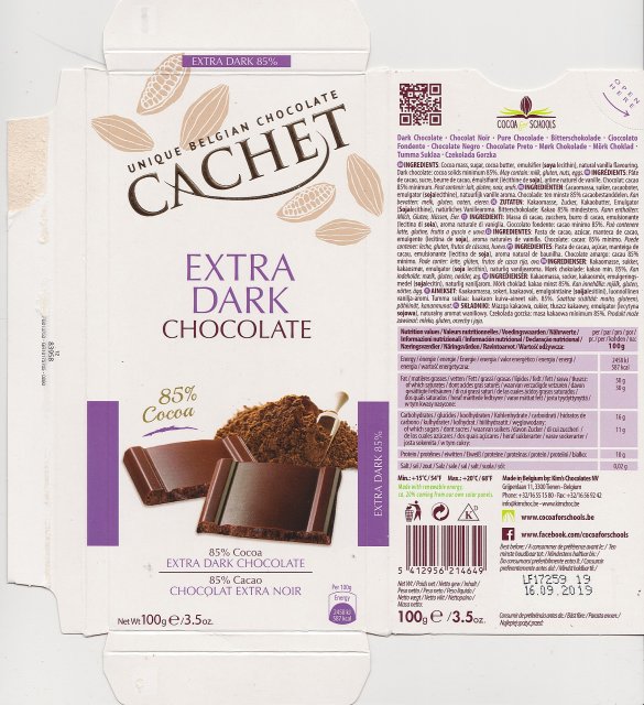 Cachet extra dark chocolate 85 587kcal