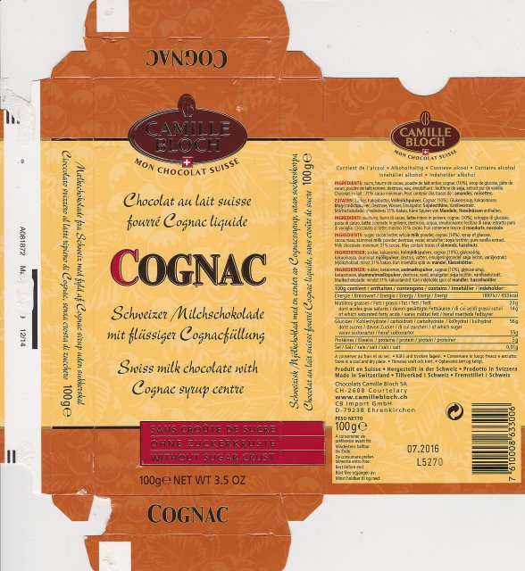 Camille Bloch pion 2 Cognac sans croute de sucre