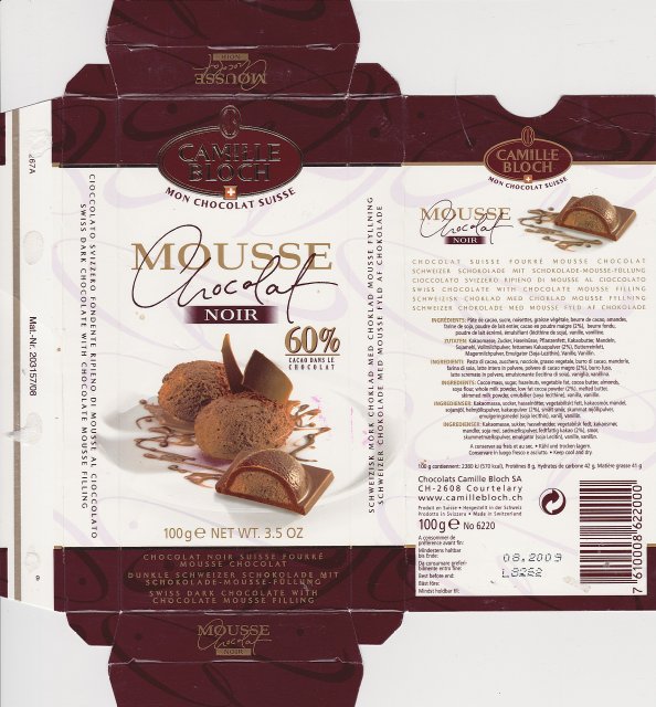 Camille Bloch pion 3 Mousse Chocolat noir 60
