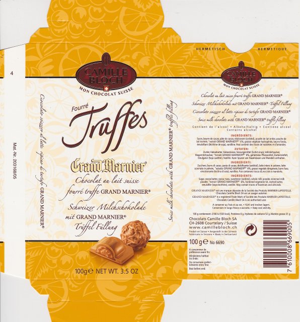 Camille Bloch pion 3 Truffes Grand Marnier