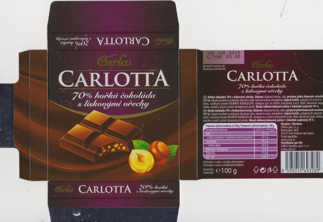 Carla 00 Carlotta 70 horka cokolada s liskovymi orechy