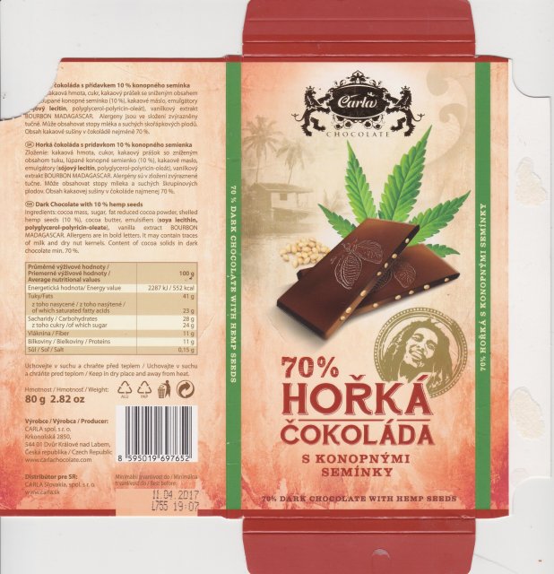 Carla 1 70 Horka cokolada s konopnymi seminky