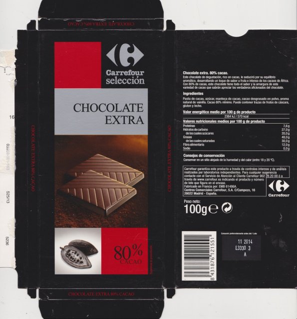 Carrefour Selection chocolate extra 80 cacao