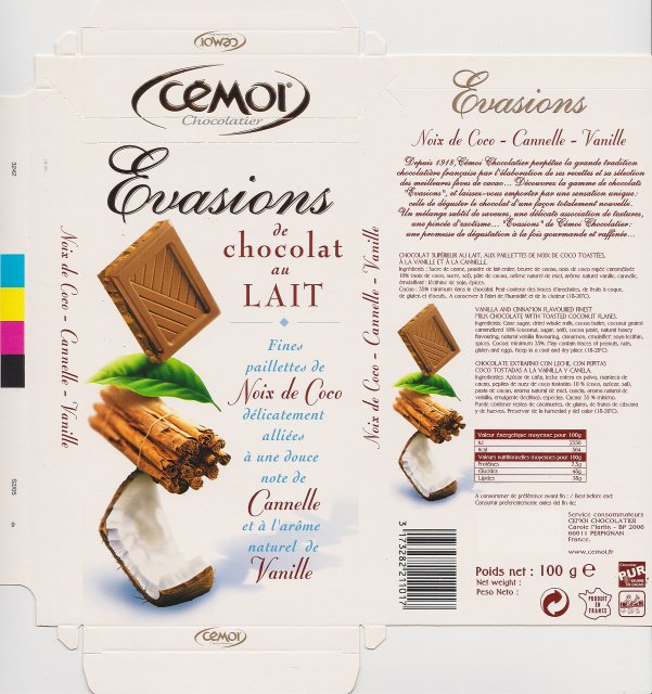 Cemoi Evasions lait Noix de Coco Cannelle Vanille