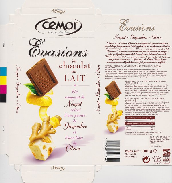 Cemoi Evasions lait Nougat Gingembre Citron