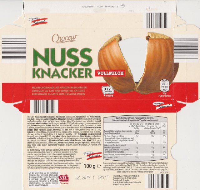 Choceur male nuss knacker vollmilch 146kcal UTZ
