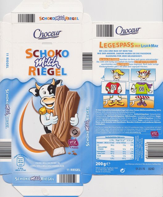 Choceur srednie pion 0 schoko milch riegel 105kcal utz dlg