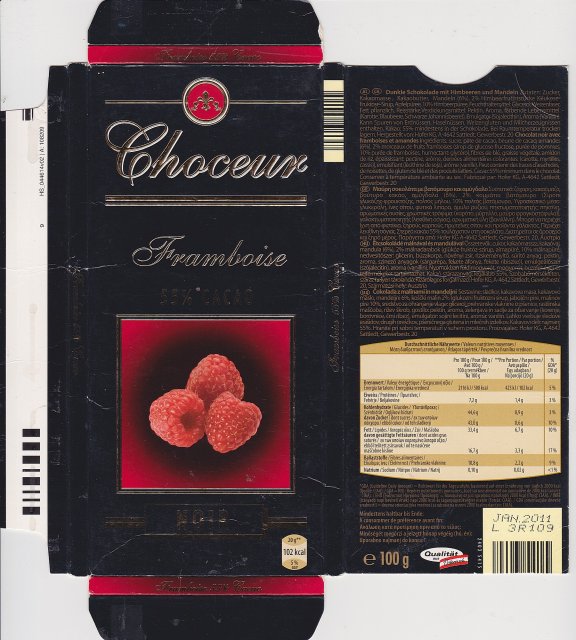 Choceur srednie pion 1 czarne framboise 55 cacao noir 102 kcal