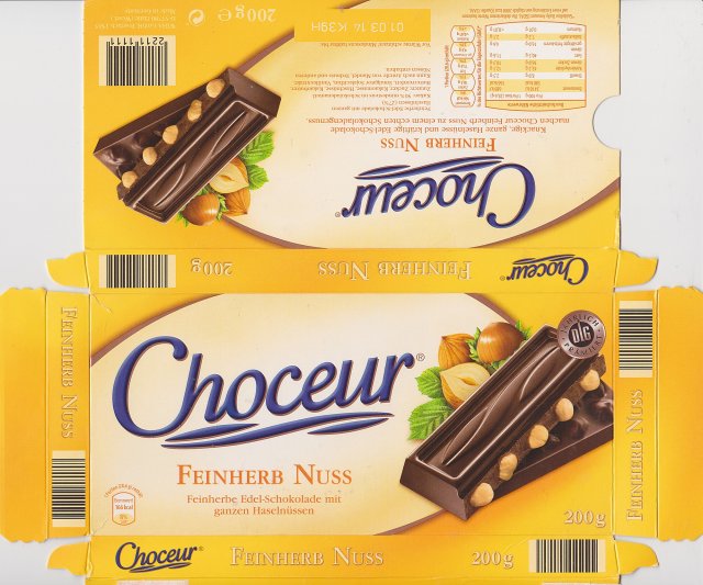 Choceur srednie poziom bez fali Feinherb Nuss DLG 166kcal