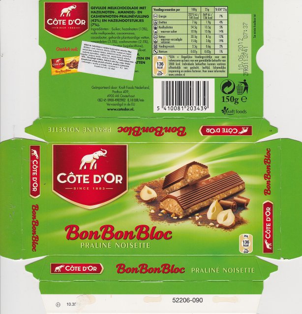 Cote dOr male poziom 2 BonBonBloc praline noisette 136kcal