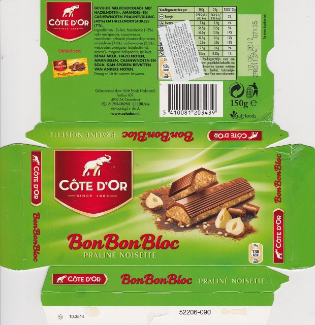 Cote dOr male poziom 3 BonBonBloc praline noisette 136kcal