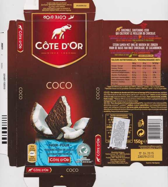 Cote dOr pion 15 coco noir pur 123kcal