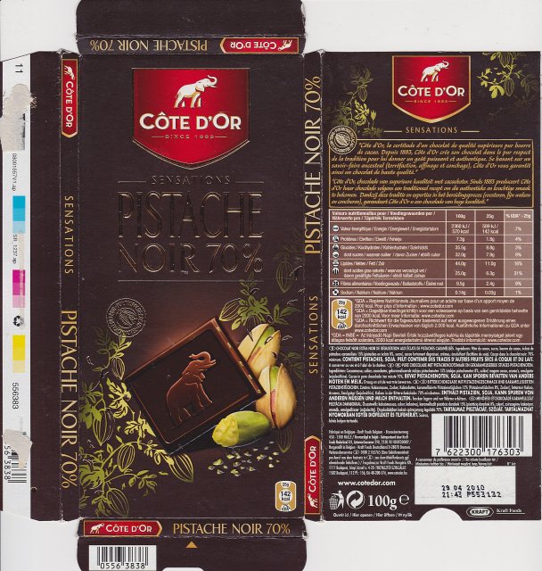 Cote dOr pion sensations 2 pistache noir 70 142 kcal