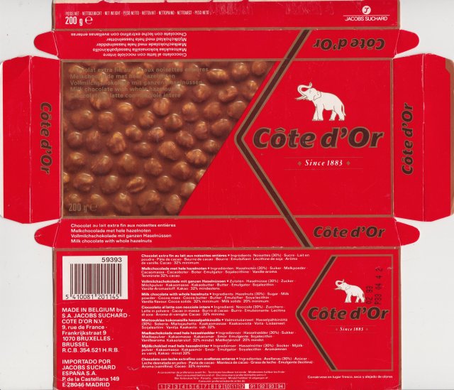 Cote dOr poziom 0 milk chocolate with whole hazelnuts