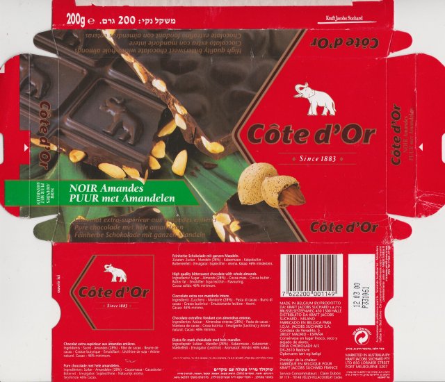 Cote dOr poziom 1 Noir Amandes puur met Amandelen