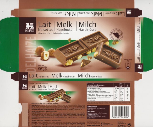 Delhaize lait noisettes 171kcal