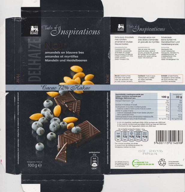 Delhaize taste if inspirations noir mandeln und Heidelbeeren 185kcal BE