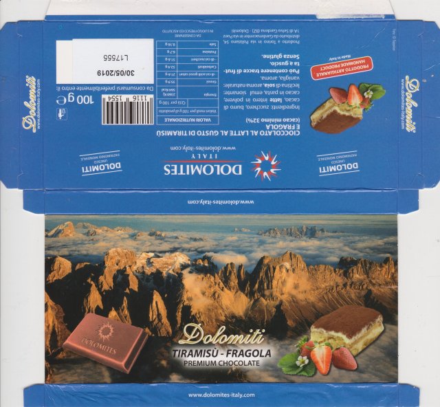 Dolomites Dolomiti Tiramisu Fragola premium chocolate