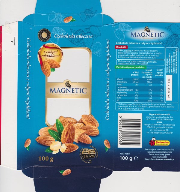 Edbol Magnetic mleczna z calymi migdalami 98kcal