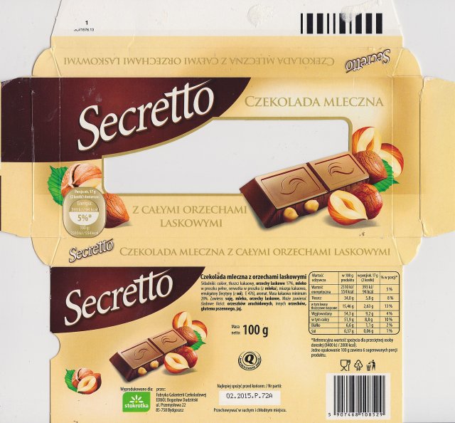 Edbol Secretto mleczna z caÅymi irzechami laskowymi 554kcal