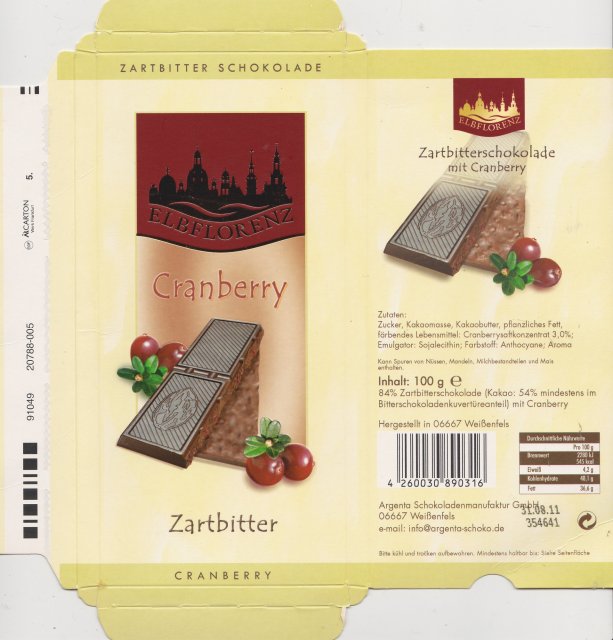 Elbflorenz pion 4 Cranberry Zartbitter