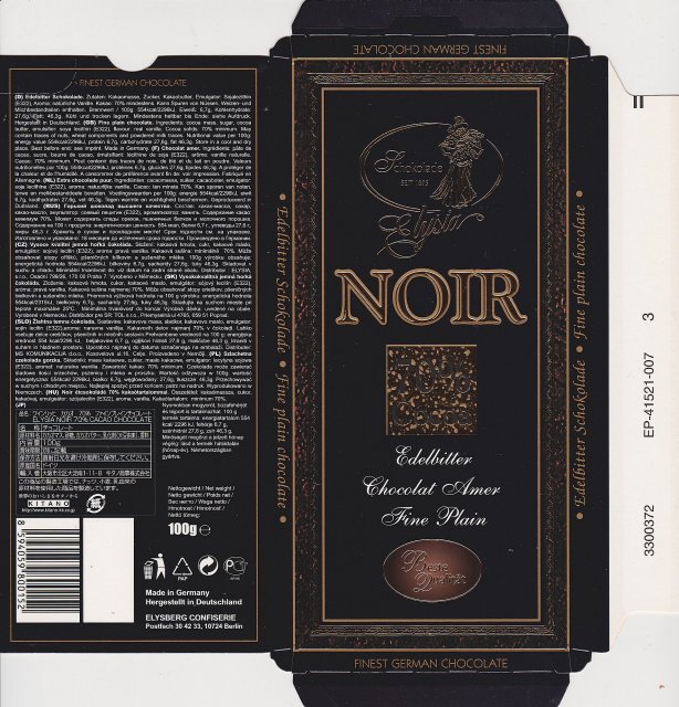 Elysia noir edelbitter chocolat amer fine plain