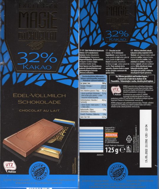 Excelsior 6 magie du chocolat 32 kakao edel vollmilch UTZ