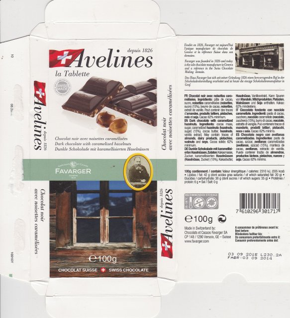 Favarger Avelines dark chocolate with caramelized hazelnuts