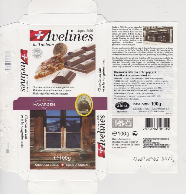 Favarger Avelines milk chocolate with walnut croquant