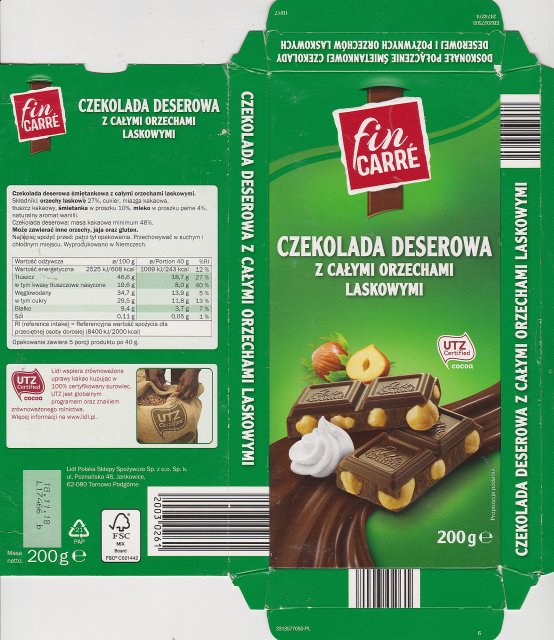 Fin Carre srednie 1 deserowa z caÅymi orzechami laskowymi UTZ