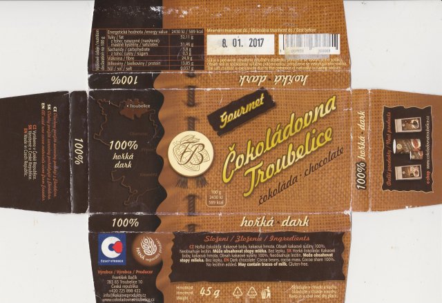 Frantisek Bacik Cokoladovna Troubelice gourmet horka dark 100%