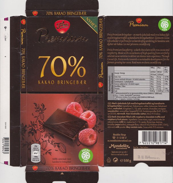Freia Premium 0 70 kakao bringebaer 120kcal
