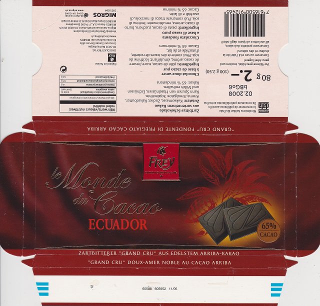 Frey poziom le Monde du Cacao Ecuador 65% cacao