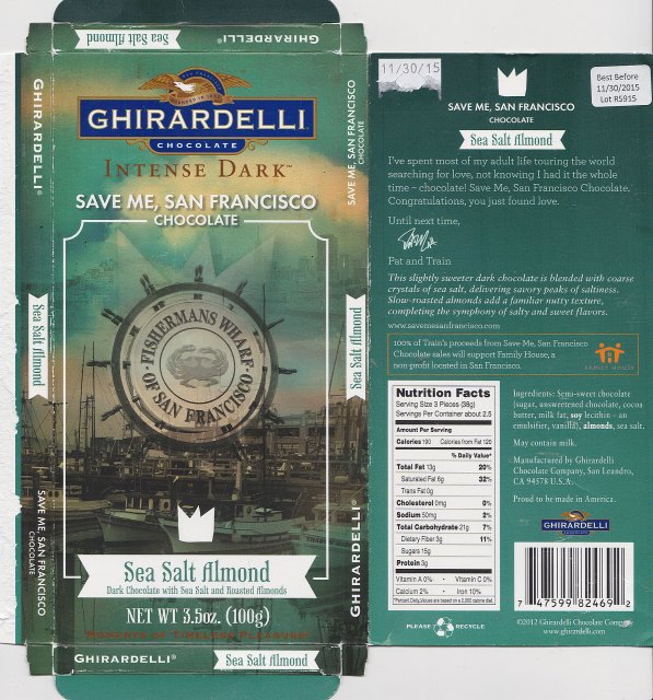 Ghirardelli 5 intense dark save me San Francisco sea salt almond