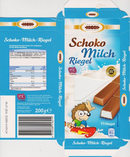 Goutier Schoko Milch Riegel UTZ DLG 568kcal