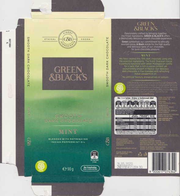 Green & Blacks smooth dark chocolate mint