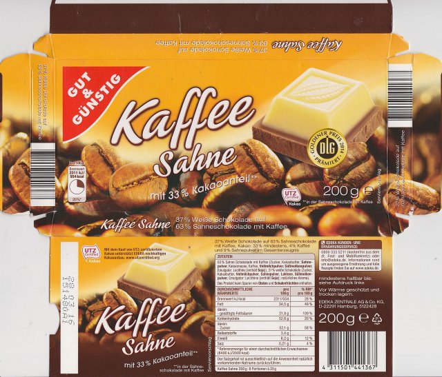 Gut&Gunstig Kaffee Sahne 554kcal DLG UTZ